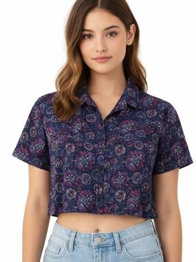 Academy Sports Right Stuff Fireworks Print Button Down Shirt Womens Large